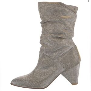 Stuart Weitzman Sparkly Silver Gold Slouch Leather Boots Size 9.5